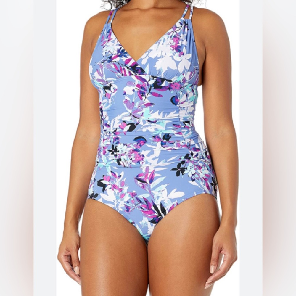 Calvin Klein Floral V Neck Swimwear One Piece Swimsuit  Womens Size 4 Multicolor